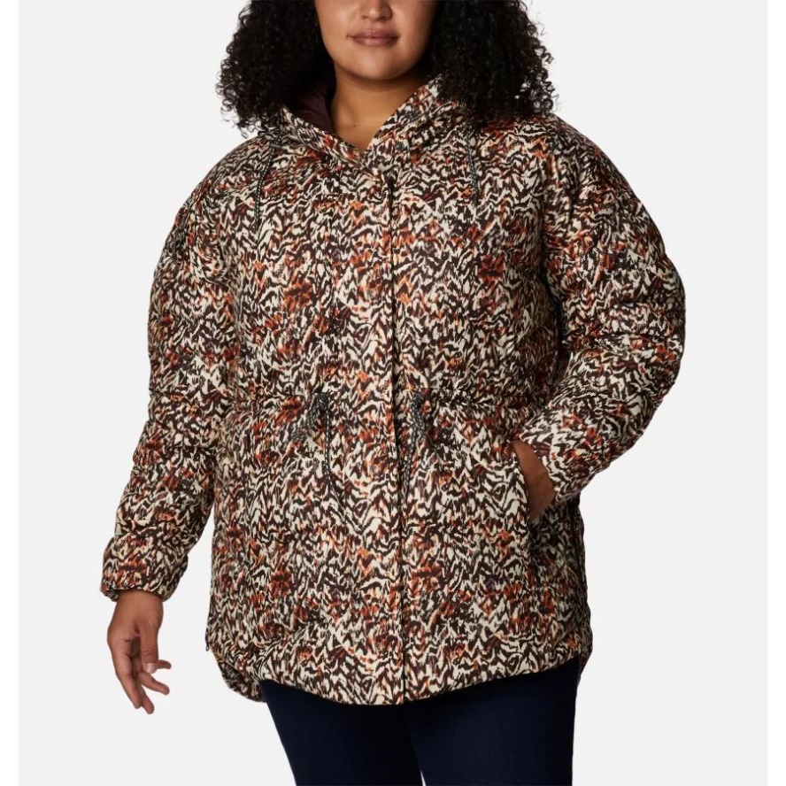 Women's Icy Heights II Down Novelty Jacket Plus Size Columbia Sale Warm Copper Terrain Print