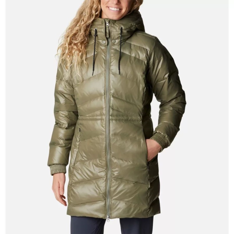Women's Icy Heights II Hooded Down Mid Jacket Stone Green Gunmetal Columbia Sale