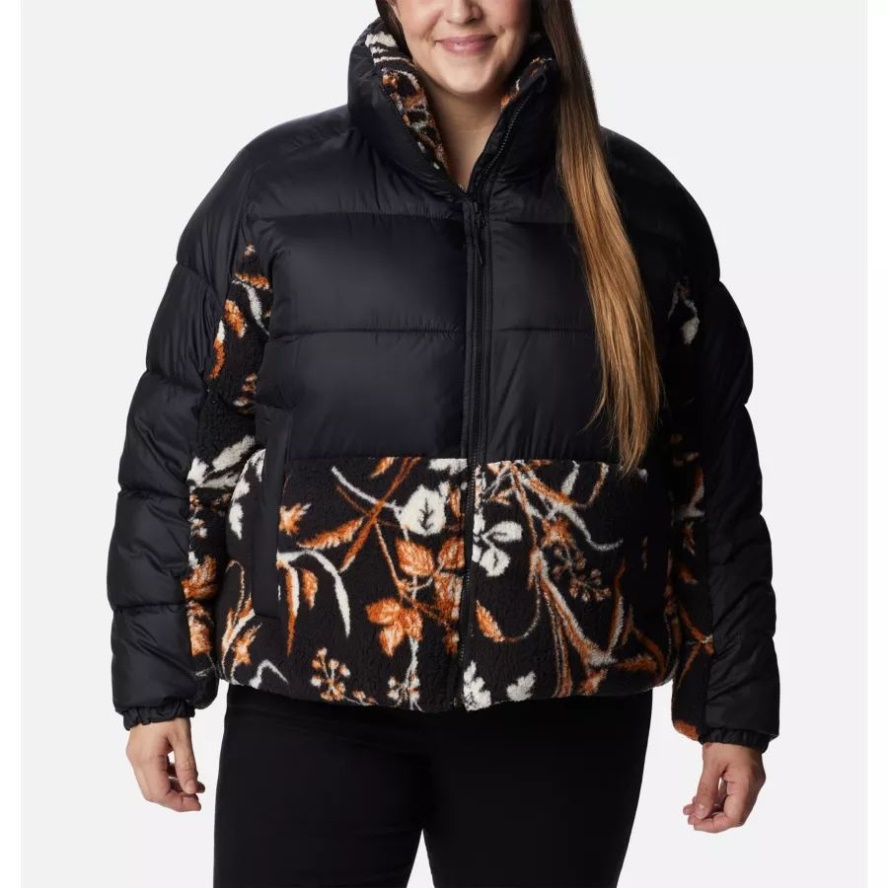 Women's Leadbetter Point Sherpa Hybrid Jacket Plus Size Black/Black Fallgrass Print Columbia Sale
