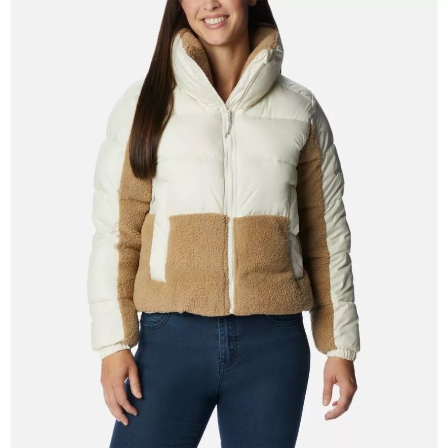 Women's Leadbetter Point Sherpa Hybrid Puffer Jacket Columbia Sale Chalk/Beach