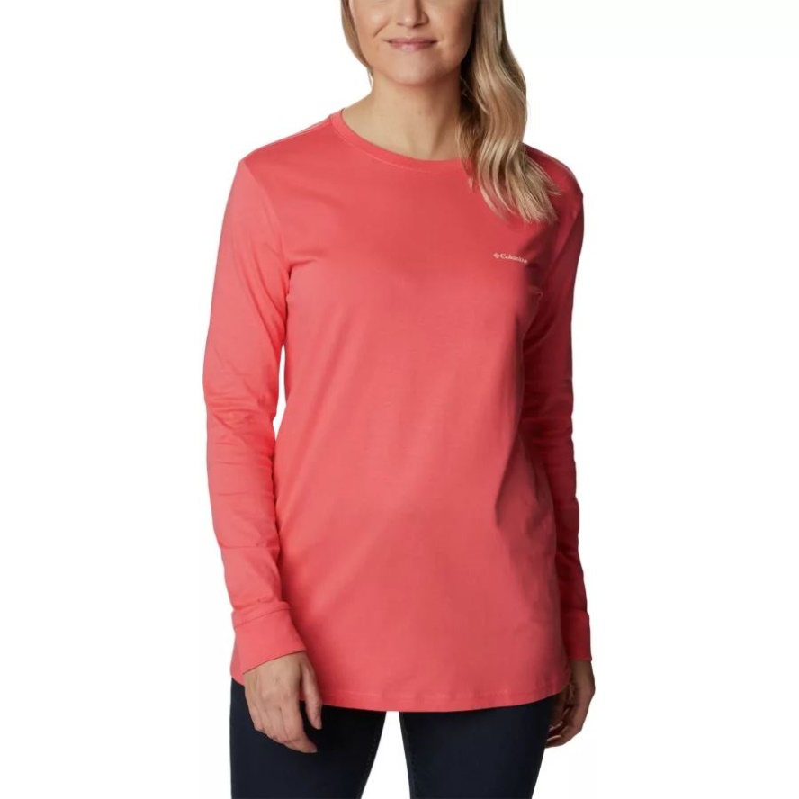 Women's North Cascades Back Graphic Long Sleeve T-Shirt Blush Pink/Stamp Stencil Columbia Sale