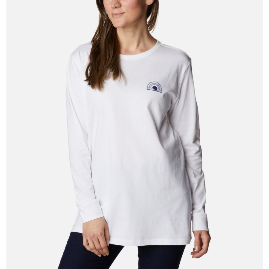 Women's North Cascades Back Graphic Long Sleeve T-Shirt White/Sun Trek Trails Columbia Sale