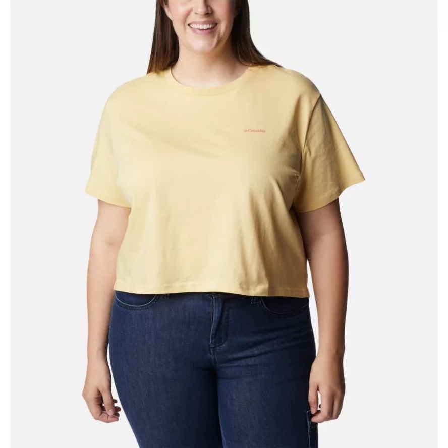 Women's North Cascades Cropped Tee Plus Size Columbia Sale Cornstalk/CSC Branded Gradient