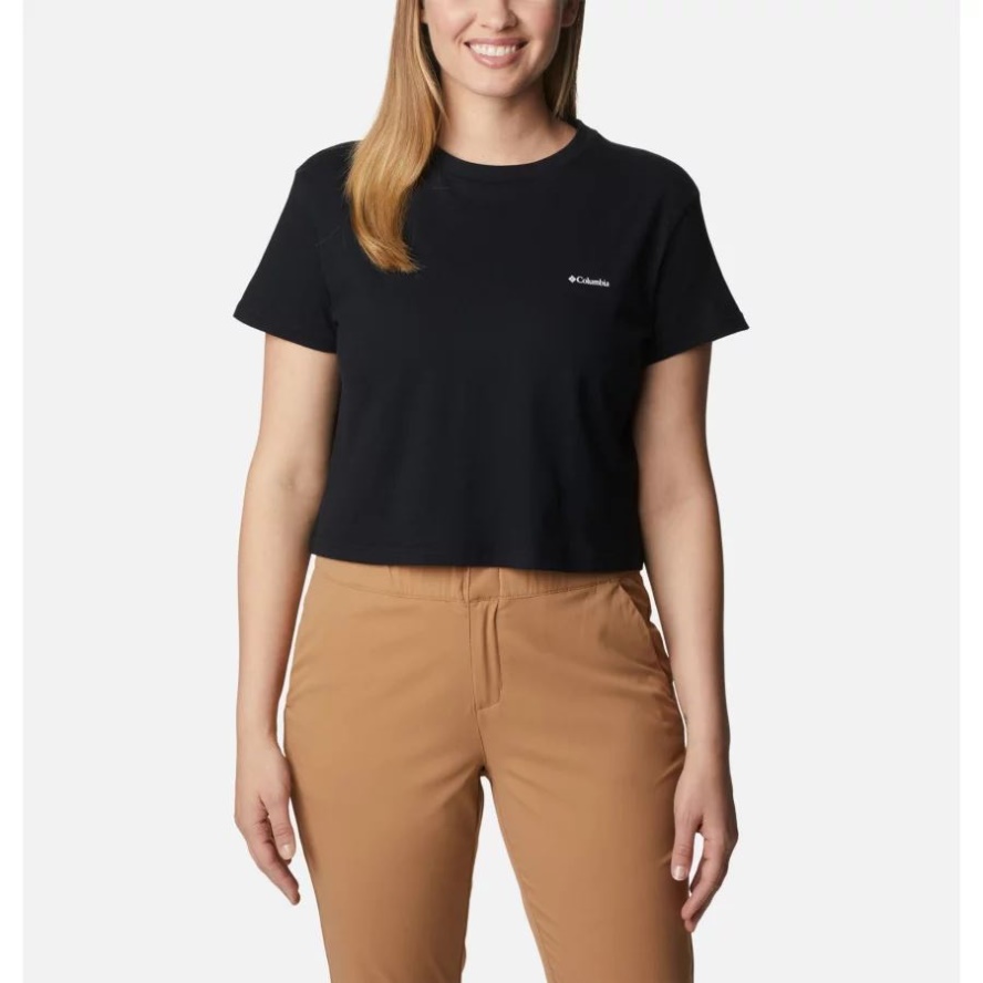 Women's North Cascades Graphic Cropped T-Shirt Black/Chalk Dotty Disguise Columbia Sale