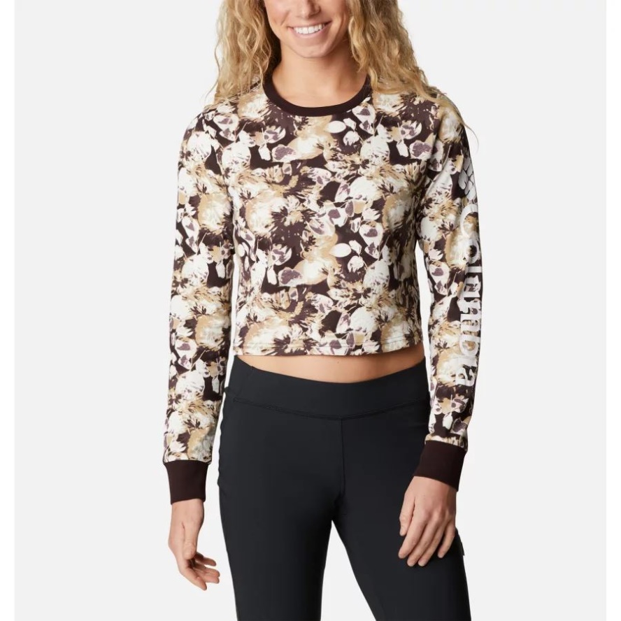 Women's North Cascades Long Sleeve Cropped Printed T-Shirt Columbia Sale New Cinder Solarized Print