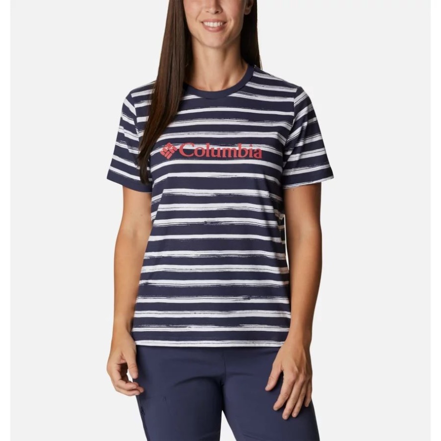 Women's North Cascades Printed T-Shirt White Brush Stripe Columbia Sale