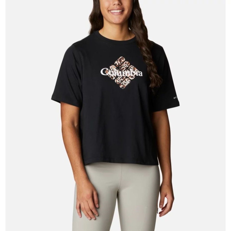 Women's North Cascades Relaxed T-Shirt Black/Centered Gem Textured Mtn Columbia Sale
