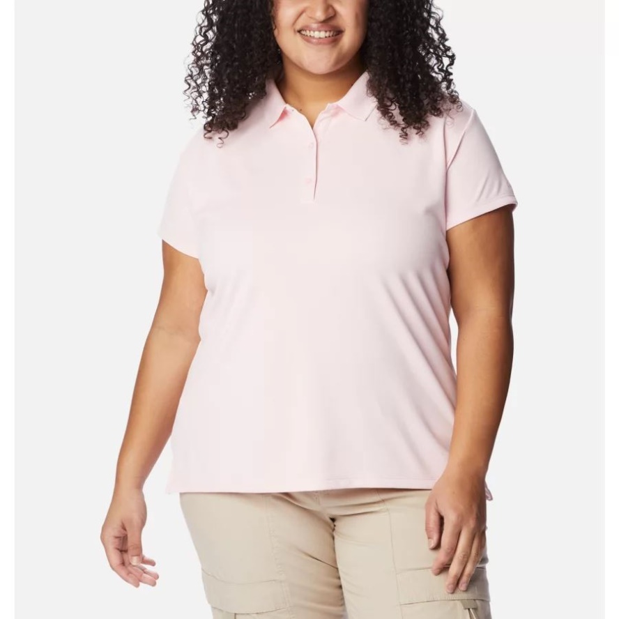 Women's PFG Innisfree Short Sleeve Polo Shirt Plus Size Satin Pink Columbia Sale