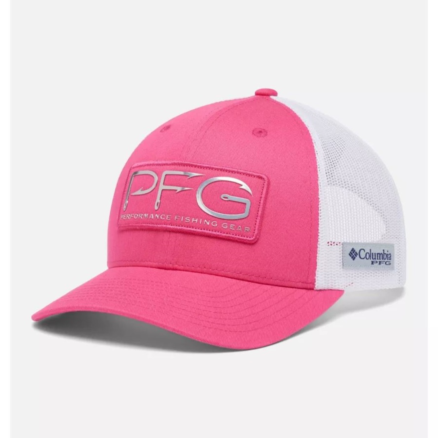 Women's PFG Mesh Snap Back Ball Cap Columbia Sale Ultra Pink/White/PFG Hooks