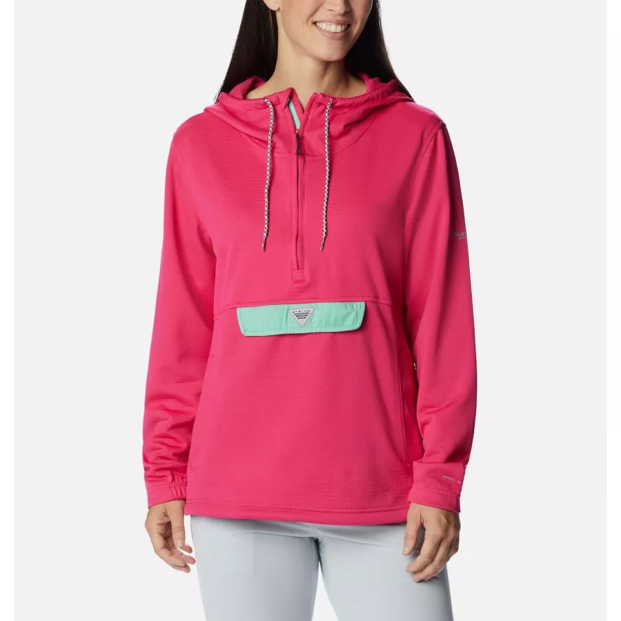 Women's PFG Skiff Guide Fleece Anorak Columbia Sale Cactus Pink/Kelp