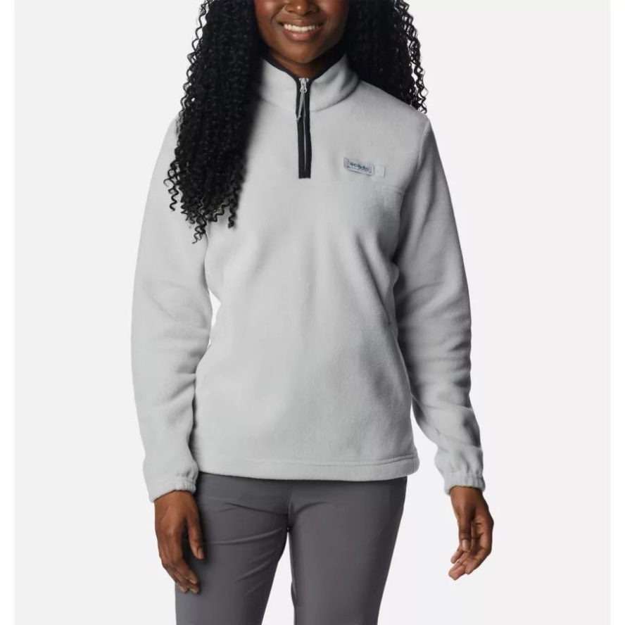 Women's PFG Slack Water Half Zip Fleece Pullover Columbia Sale Cool Grey/Black