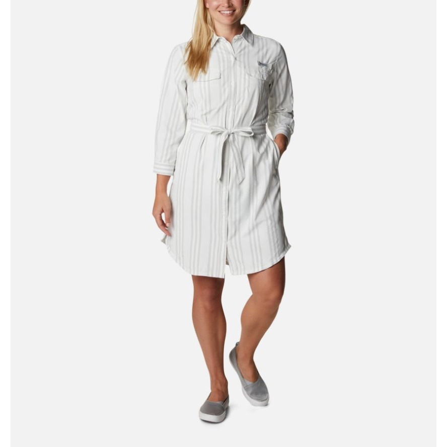 Women's PFG Sun Drifter Woven Dress Cool Grey Stripe Columbia Sale