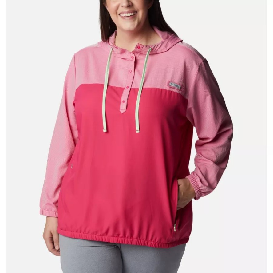 Women's PFG Tamiami Hoodie Plus Size Columbia Sale Cactus Pink/Key West