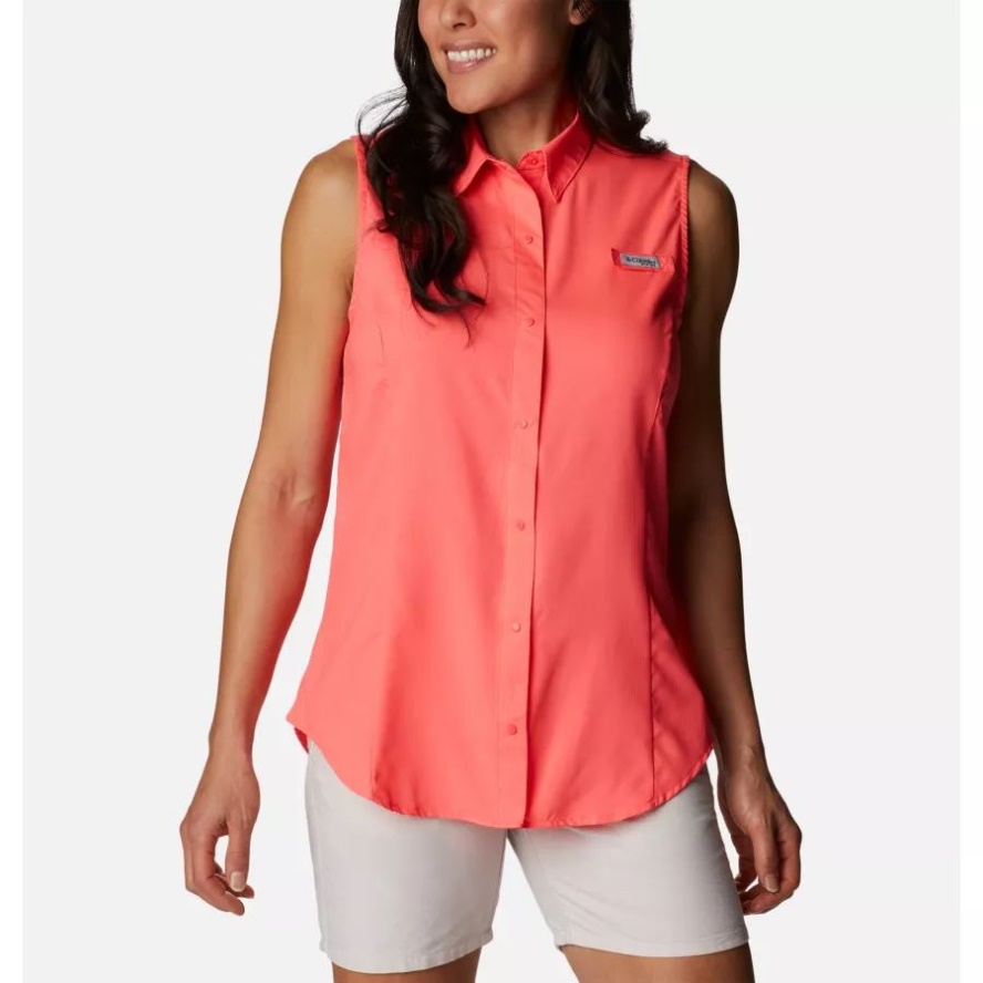 Women's PFG Tamiami Sleeveless Shirt Neon Sunrise Columbia Sale