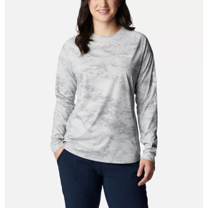 Women's PFG Tidal Deflector Printed Long Sleeve Shirt Cool Grey/PFG Camo Dark Columbia Sale