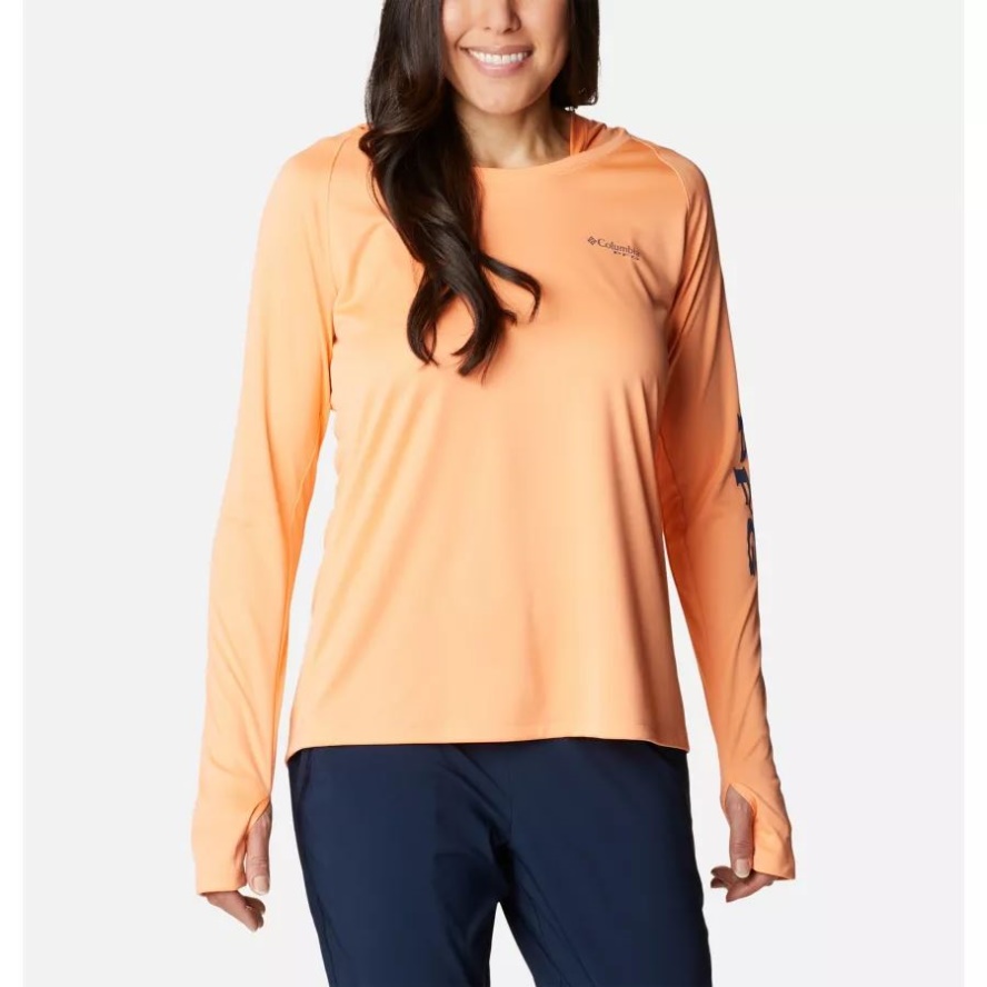 Women's PFG Tidal Tee Hoodie Bright Nectar/Carbon Logo Columbia Sale