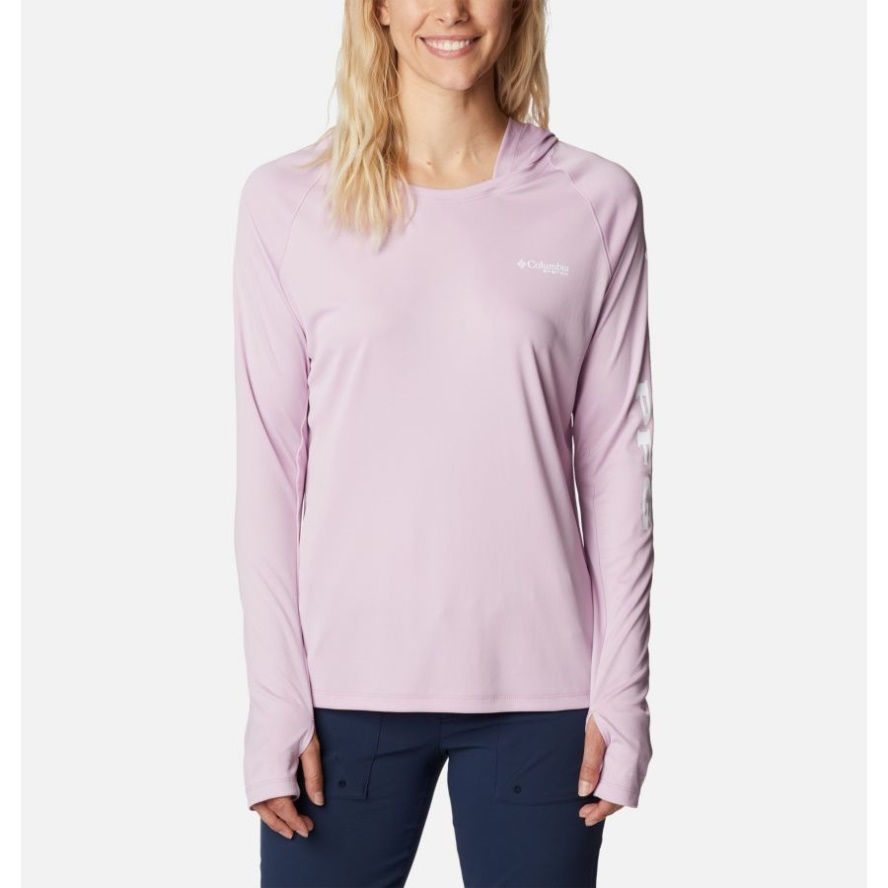 Women's PFG Tidal Tee Hoodie Columbia Sale Aura/White Logo