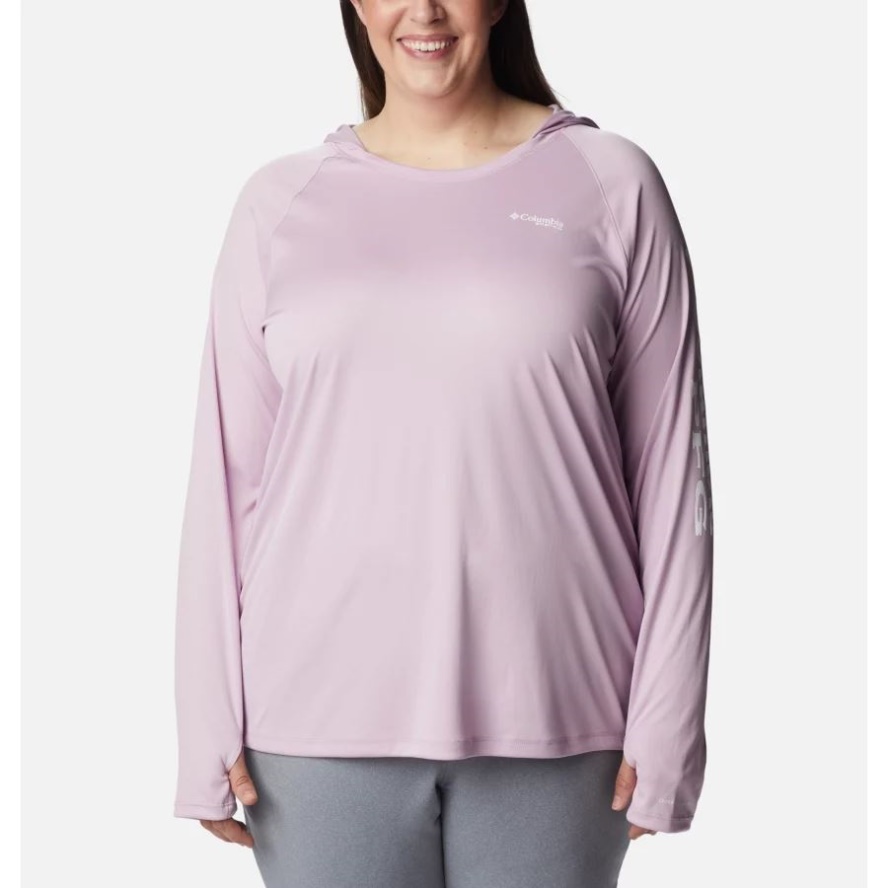 Women's PFG Tidal Tee Hoodie Plus Size Columbia Sale Aura/White Logo