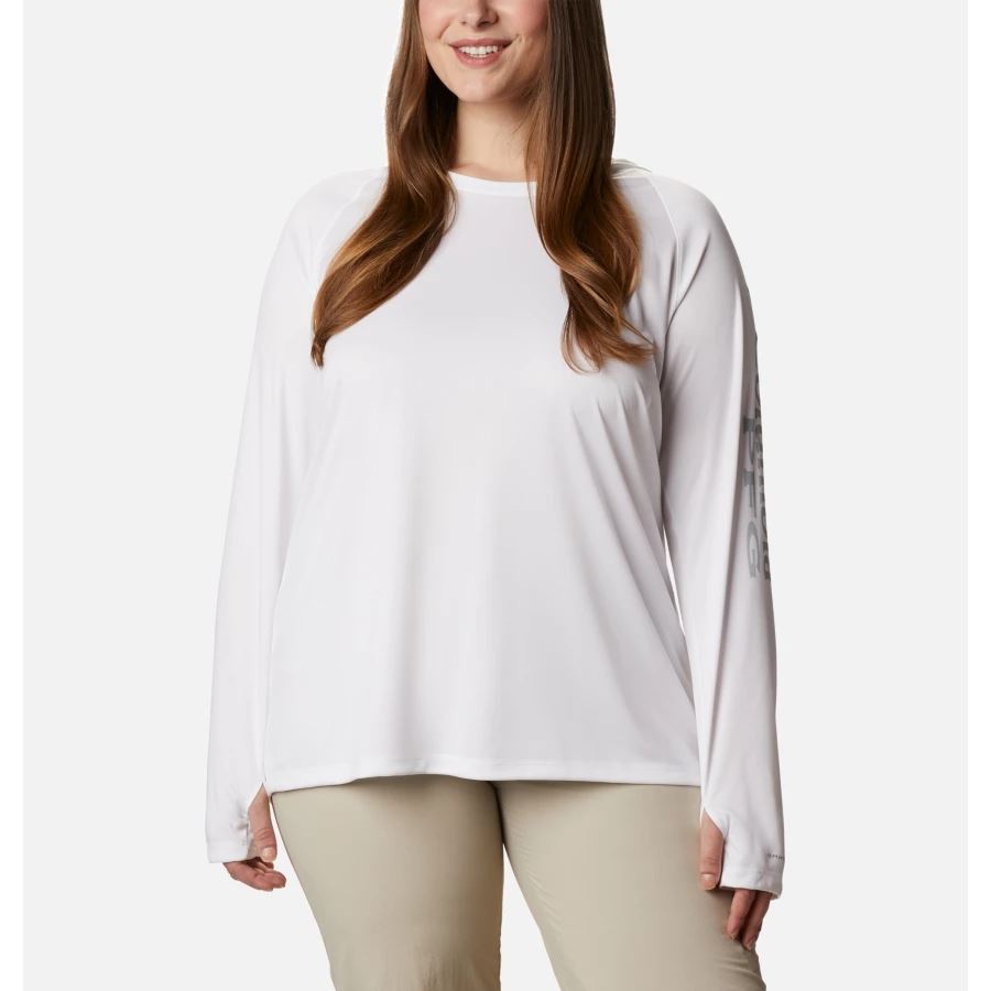 Women's PFG Tidal Tee Hoodie Plus Size White/Cirrus Grey Logo Columbia Sale