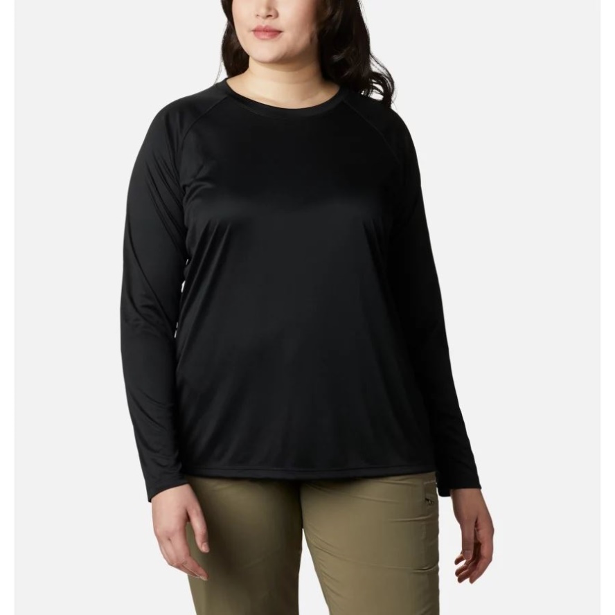 Women's PFG Tidal Tee II Long Sleeve Plus Size Black/Cirrus Grey Logo Columbia Sale