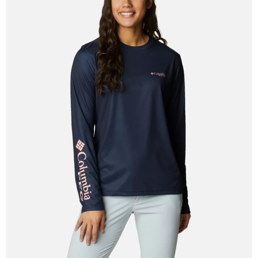 Women's PFG Tidal Tee Sailfish Flair Long Sleeve Shirt Collegiate Navy/Tiki Pink PFG Camo Columbia Sale