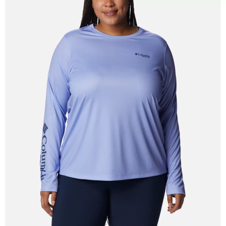 Women's PFG Tidal Tee Sailfish Flair Long Sleeve Shirt Plus Size Serenity/Carbon Aurora Fish Columbia Sale