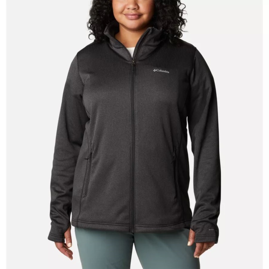 Women's Park View Grid Full Zip Fleece Pullover Plus Size Columbia Sale Black Heather