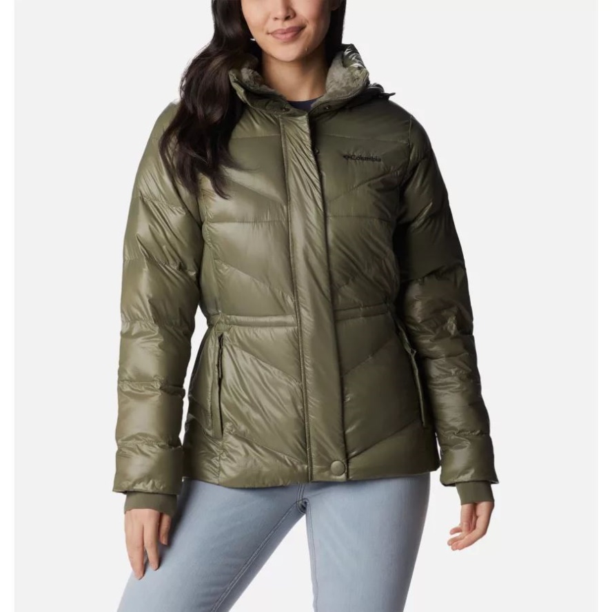 Women's Peak to Park II Insulated Hooded Jacket Columbia Sale Stone Green Gunmetal