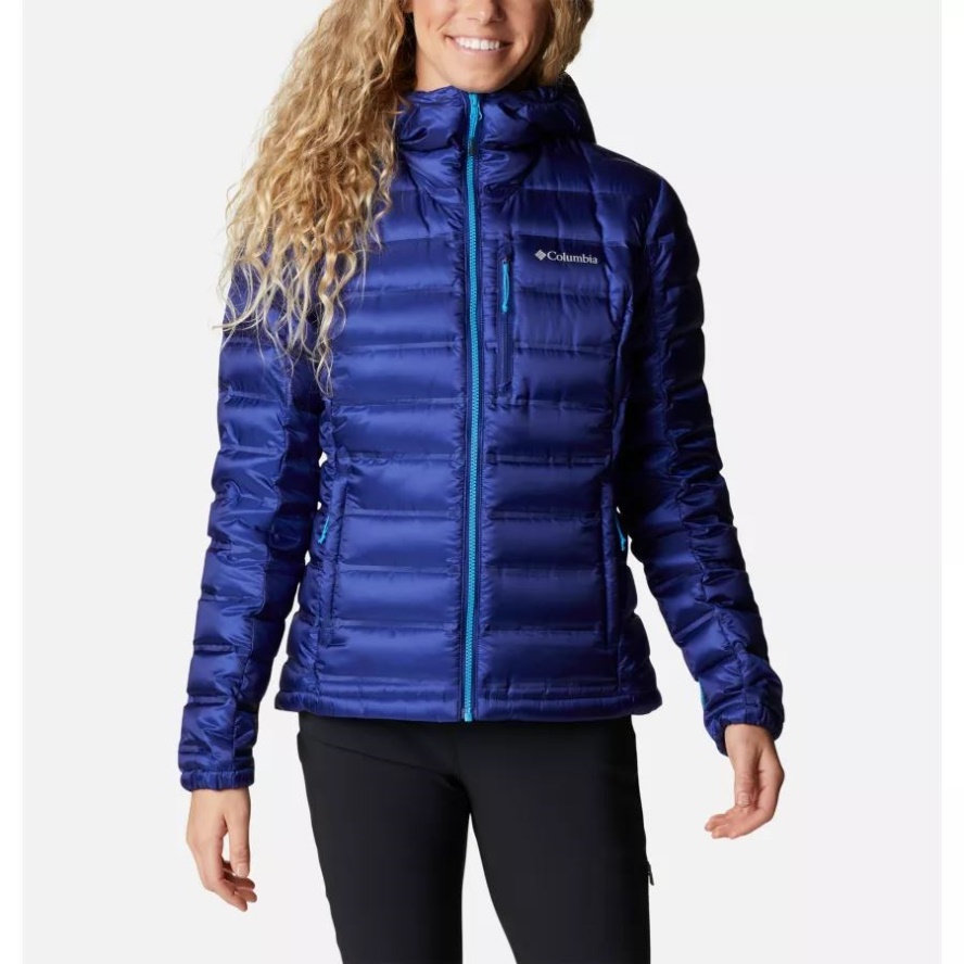 Women's Pebble Peak Down Hooded Puffer Jacket Columbia Sale Dark Sapphire