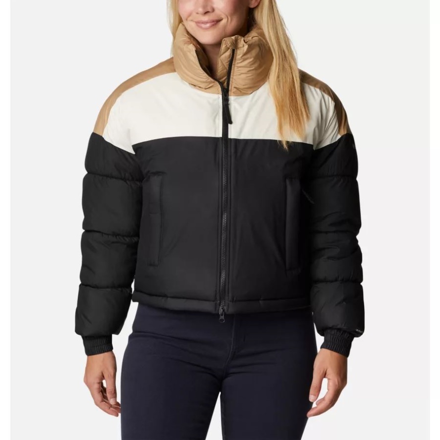 Women's Pike Lake Insulated Cropped Puffer Jacket Columbia Sale Black/Chalk/Beach
