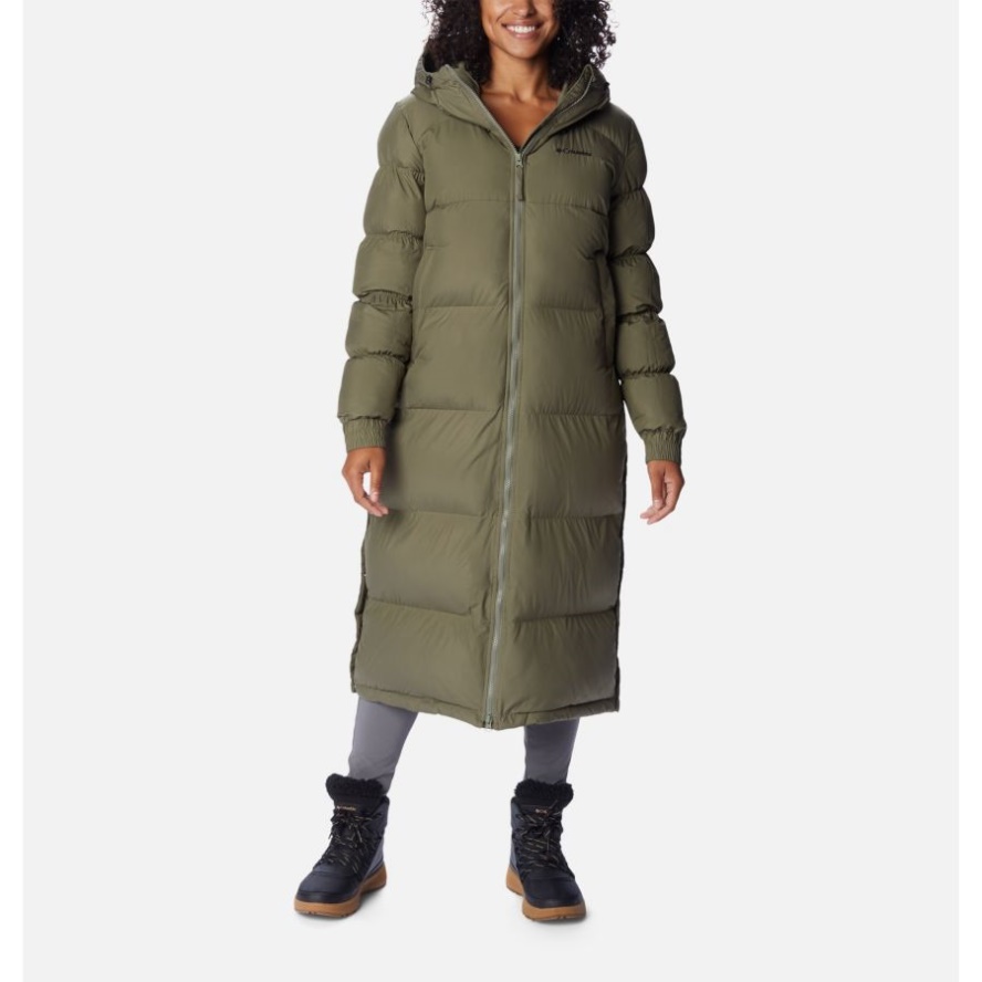 Women's Pike Lake Insulated Hooded Long Puffer Jacket Columbia Sale Stone Green/Olive Green