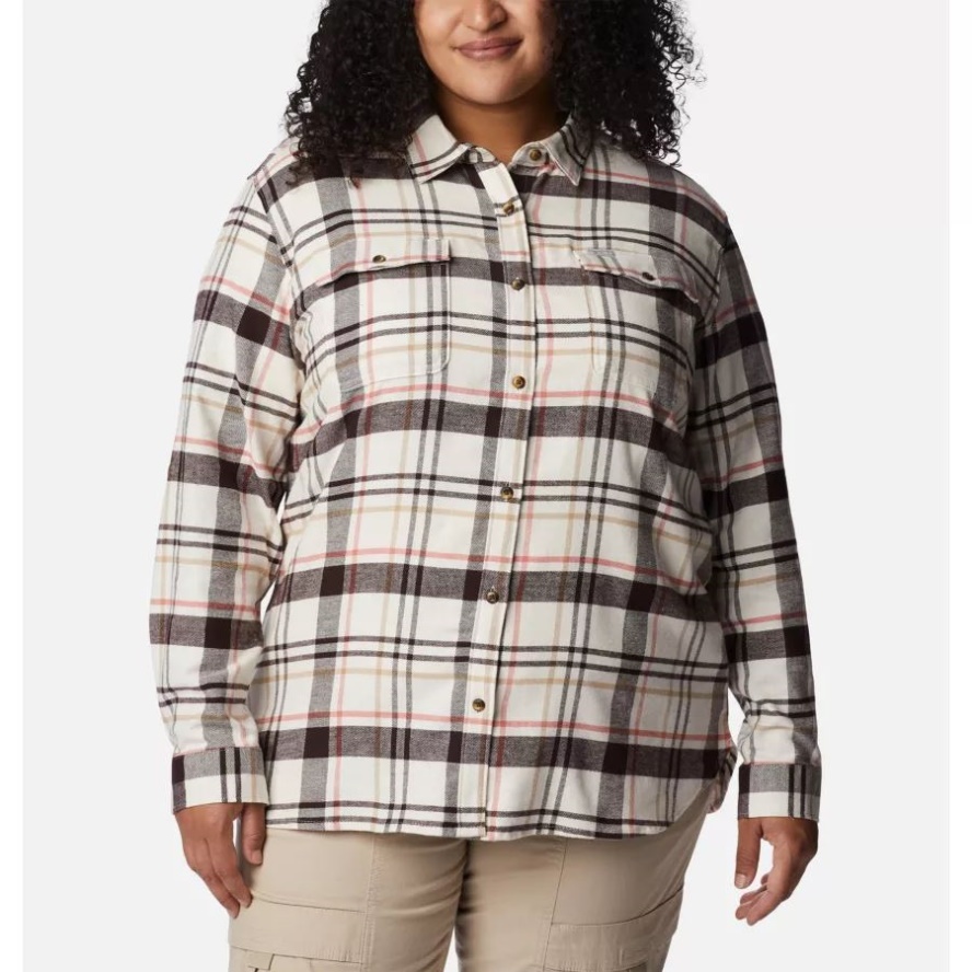 Women's Pine Street Stretch Flannel Plus Size Columbia Sale Chalk Simple Tartan