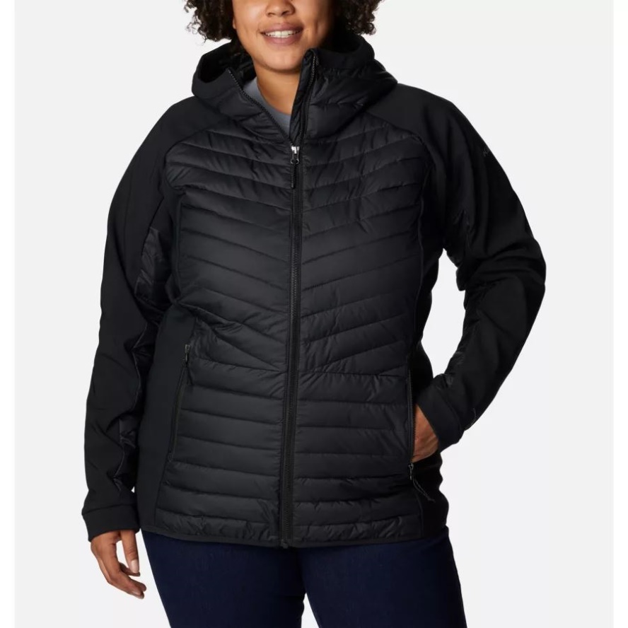 Women's Powder Lite Hybrid Hooded Jacket Plus Size Black Columbia Sale