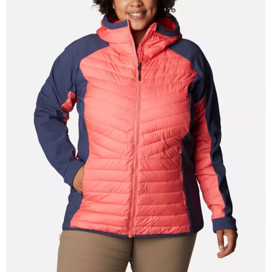 Women's Powder Lite Hybrid Hooded Jacket Plus Size Columbia Sale Blush Pink/Nocturnal