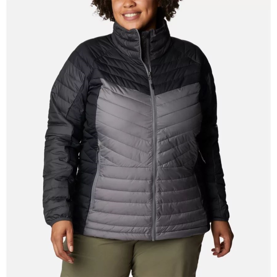 Women's Powder Lite II Full Zip Insulated Jacket Plus Size Columbia Sale City Grey/Shark/Black