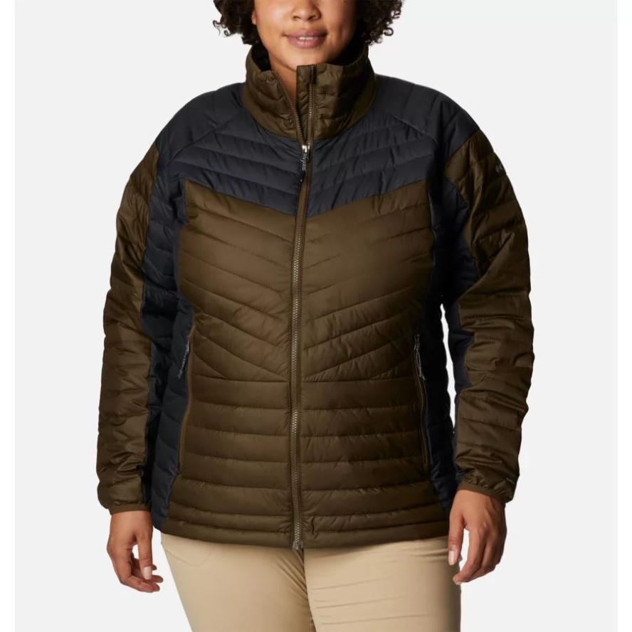 Women's Powder Lite II Full Zip Insulated Jacket Plus Size Olive Green/Black Columbia Sale