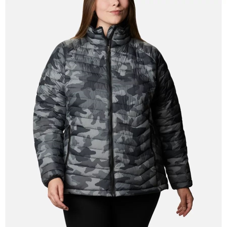 Women's Powder Lite Jacket Plus Size Black Traditional Camo Columbia Sale