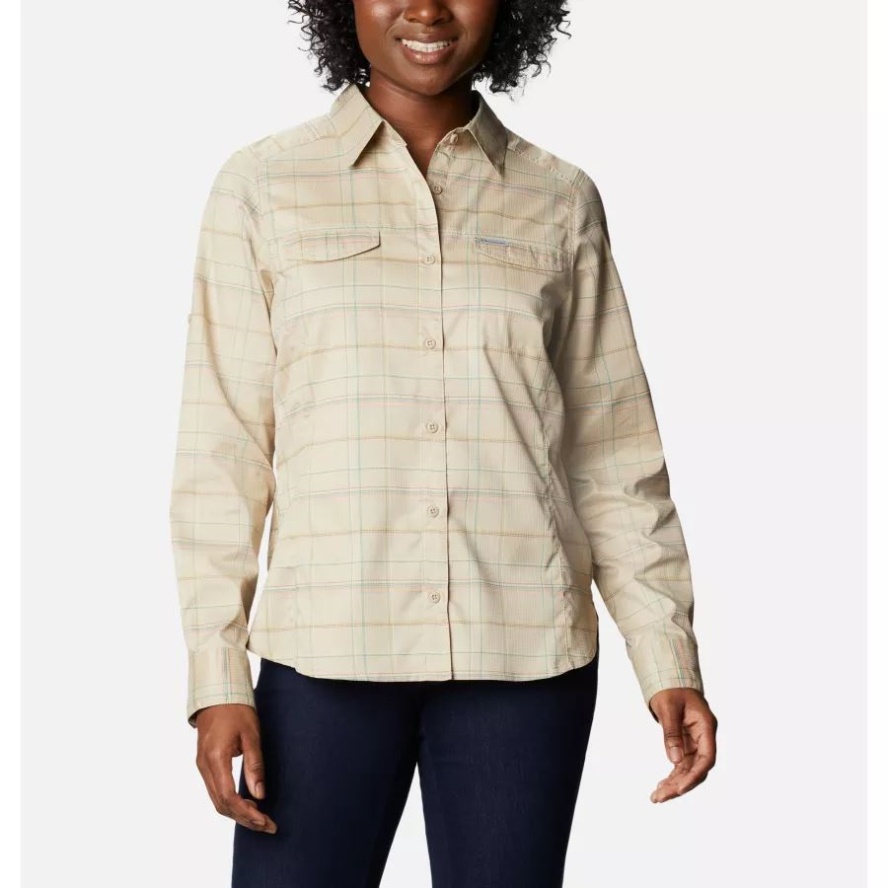 Women's Silver Ridge Lite Plaid Shirt Fossil Grid Lines Columbia Sale