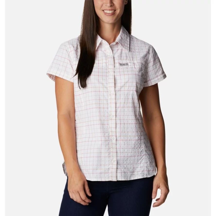 Women's Silver Ridge Novelty Short Sleeve Shirt Columbia Sale White Elevation Grid