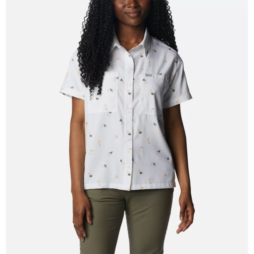 Women's Silver Ridge Utility Short Sleeve Shirt Columbia Sale White/Baja Blitz