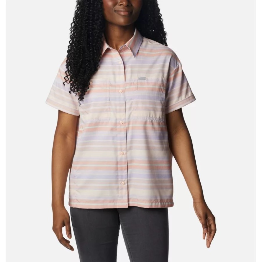 Women's Silver Ridge Utility Short Sleeve Shirt Peach/Painted Hills Stripe Columbia Sale