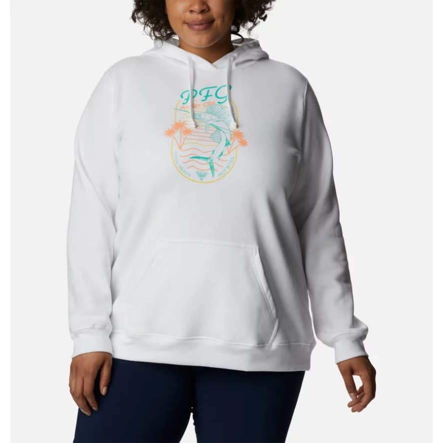 Women's Slack Water Graphic Hoodie Plus Size Columbia Sale White/Electric Turquoise