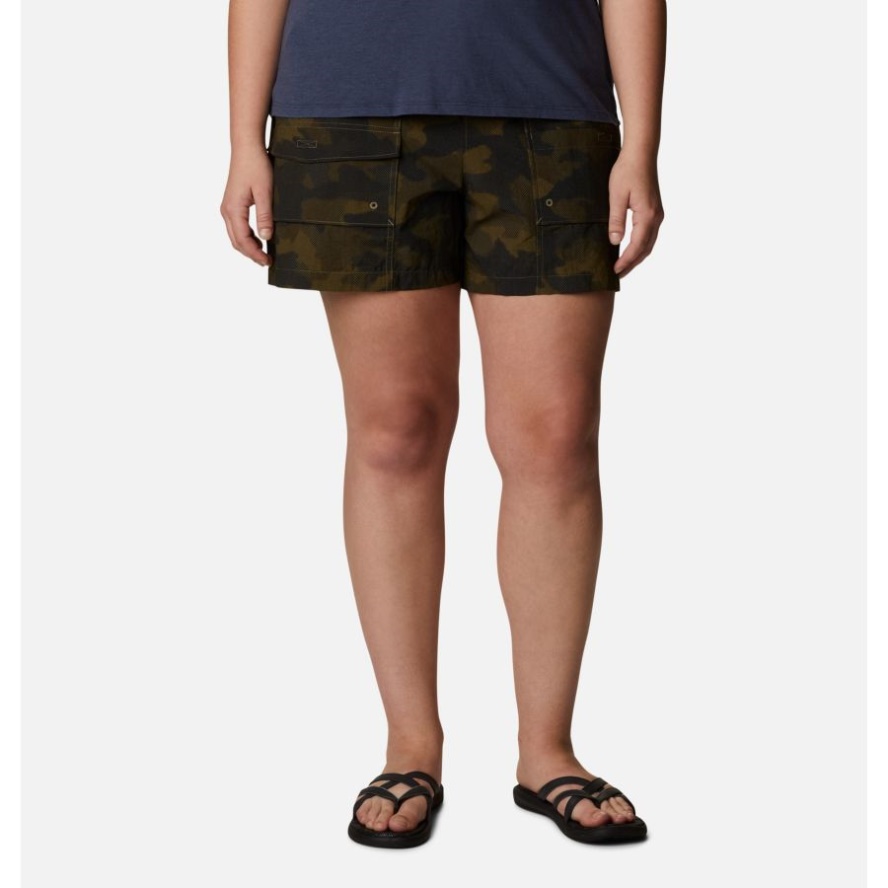 Women's Summerdry Cargo Shorts Plus Size Columbia Sale Stone Green Spotted Camo