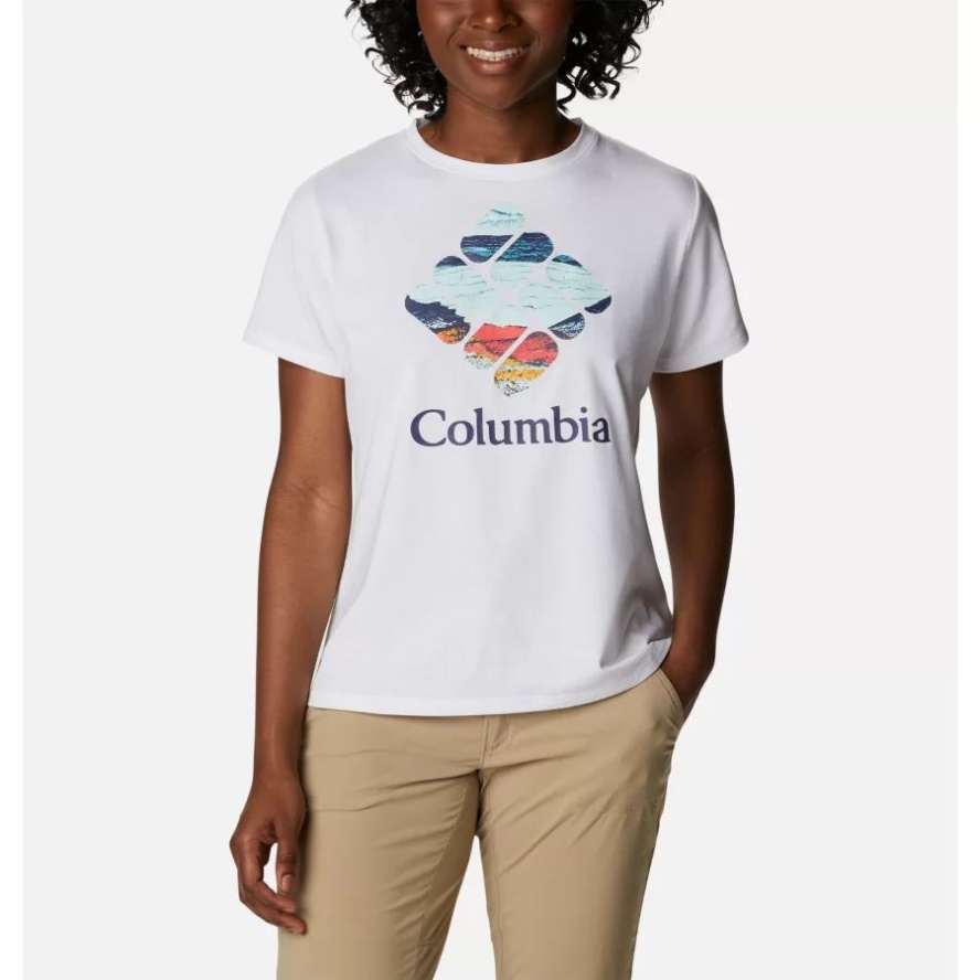 Women's Sun Trek Graphic T-Shirt Columbia Sale White/CSC Stacked
