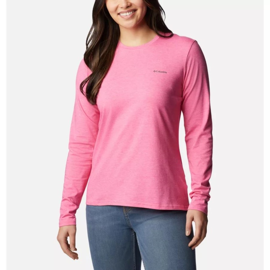 Women's Sun Trek Long Sleeve T-Shirt Columbia Sale Wild Geranium Heather