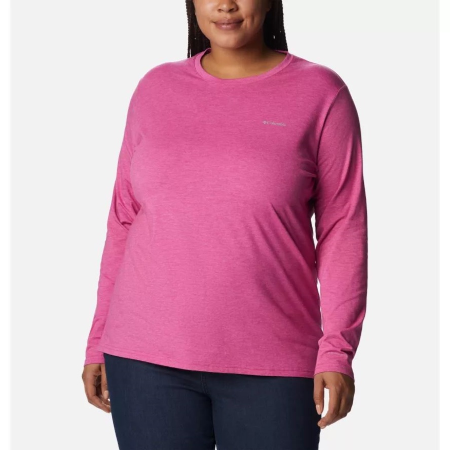 Women's Sun Trek Long Sleeve T-Shirt Plus Size Wild Fuchsia Heather Columbia Sale