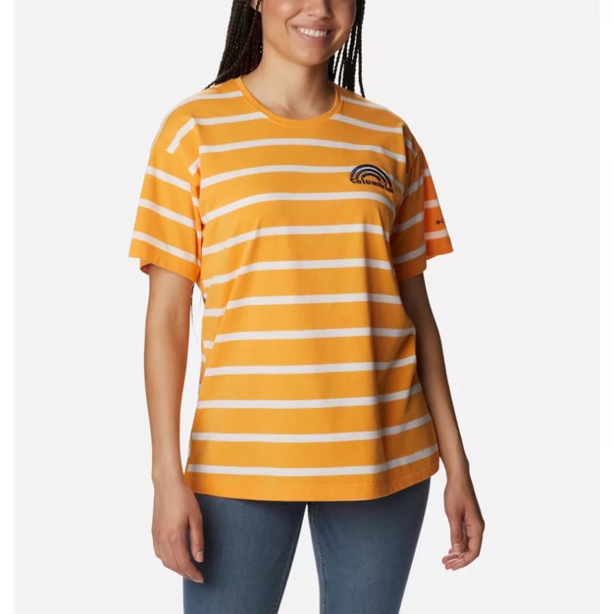Women's Sun Trek Oversized T-Shirt Columbia Sale Mango Sunrise Stripe