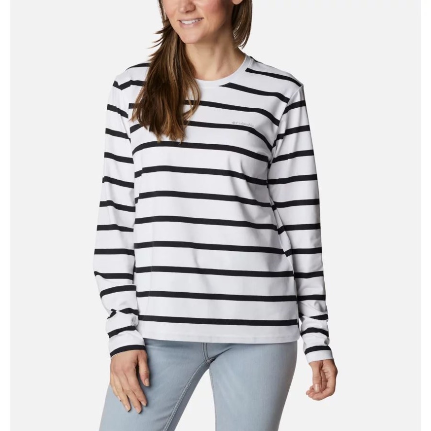 Women's Sun Trek Pattern Long Sleeve T-Shirt Columbia Sale White Sun Shade Stripe