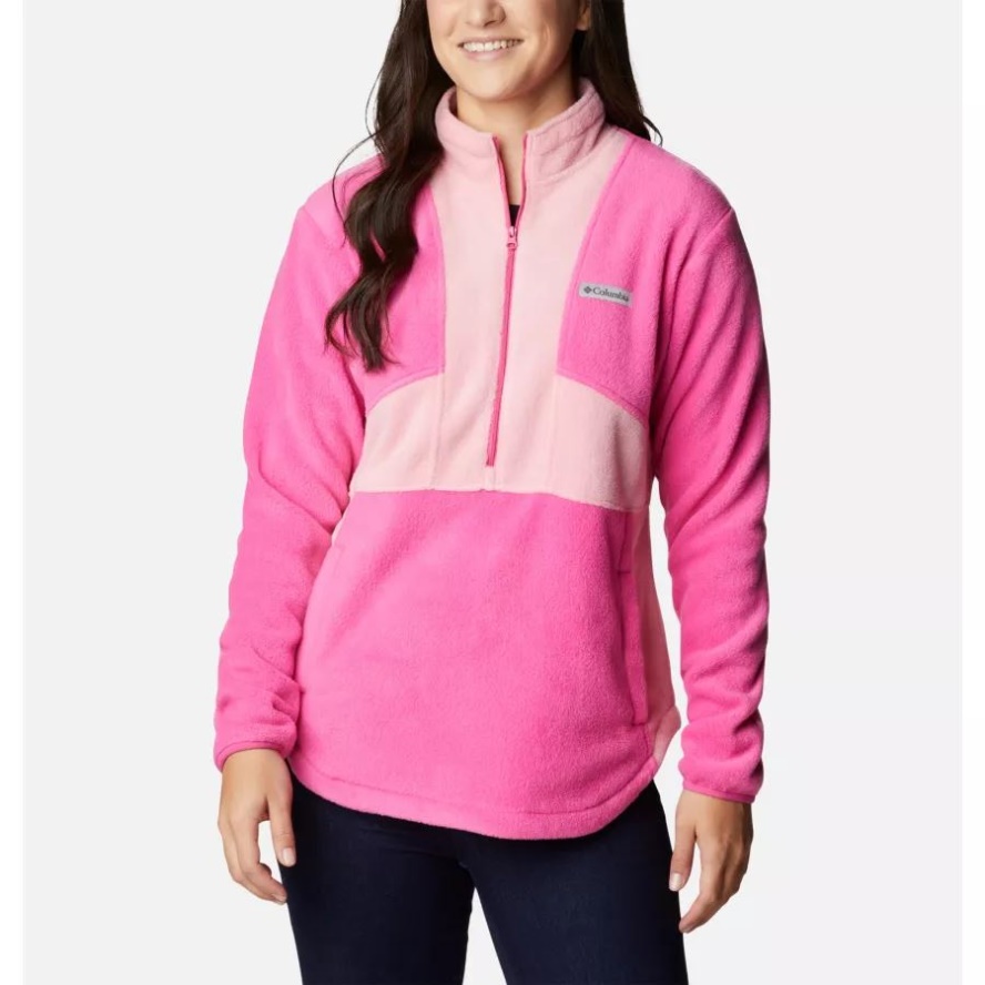 Women's Tested Tough In Pink Colorblock Half Zip Fleece Pullover Columbia Sale Pink Ice/Pink Orchid