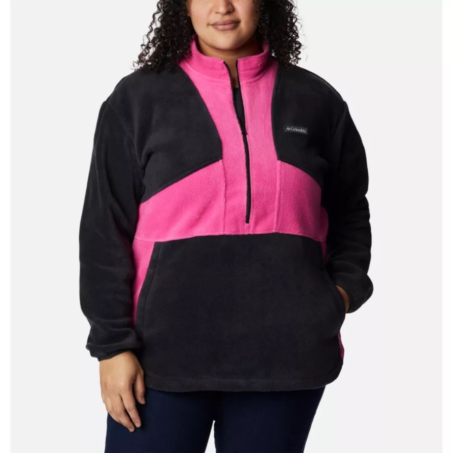 Women's Tested Tough In Pink Colorblock Half Zip Fleece Pullover Plus Size Black/Pink Ice Columbia Sale